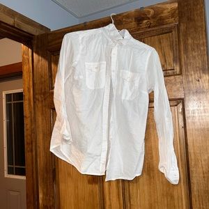 White, polka dot button up.